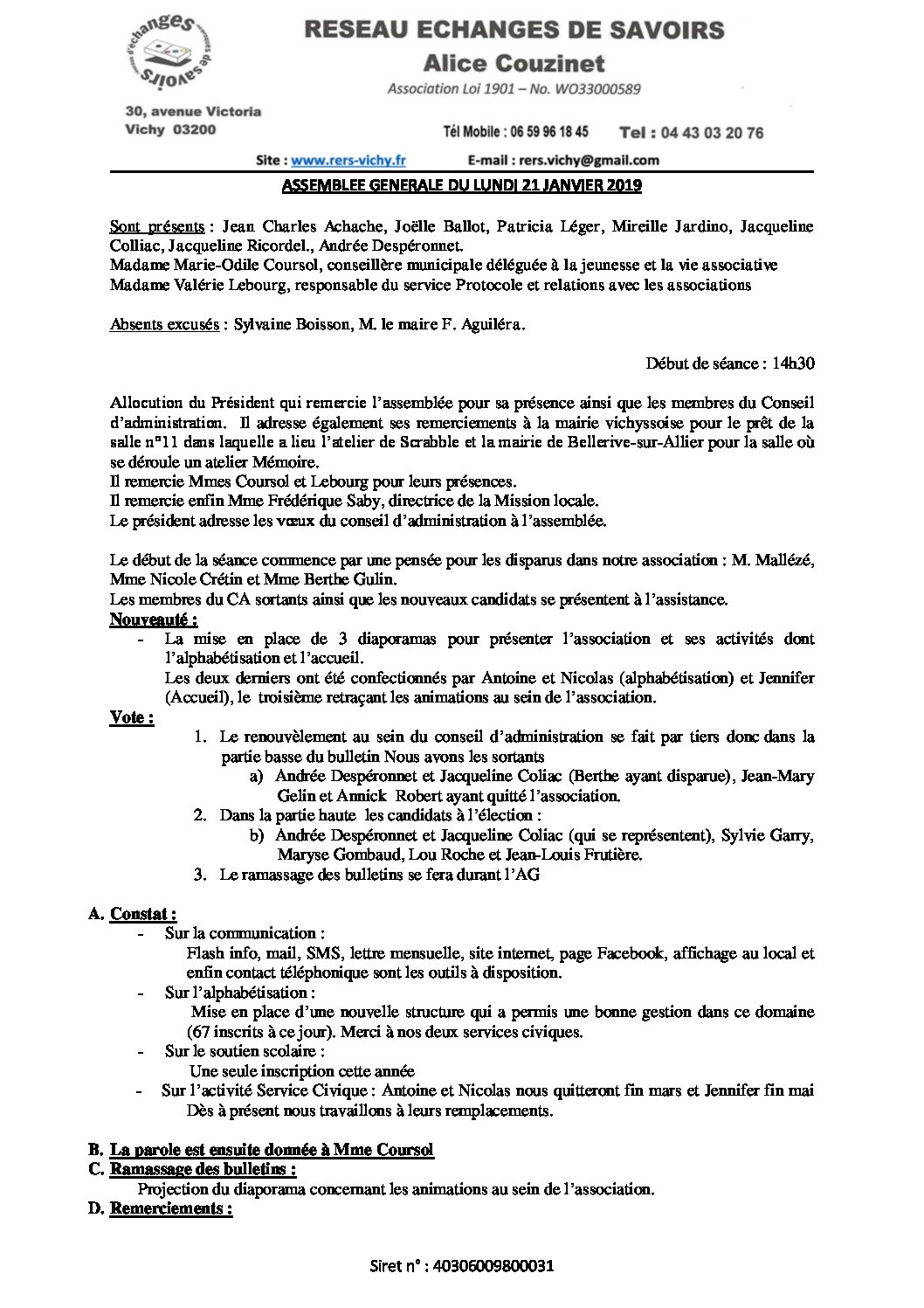 AG DU LUNDI 21 JANVIER 2019